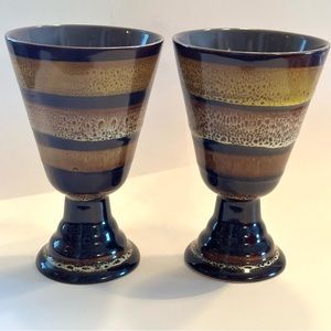 Set Of 2 Garden Terrace Ceramic Wine Or Water Goblets Brown Stripe NWOT